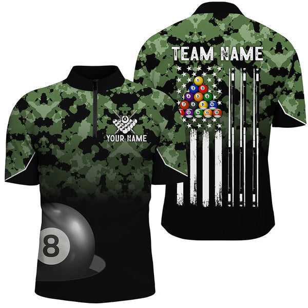 8 Ball Pool Green Camo Custom Billiard Shirts For Men, Patriotic US Flag Billiard Team Jerseys TDM2311
