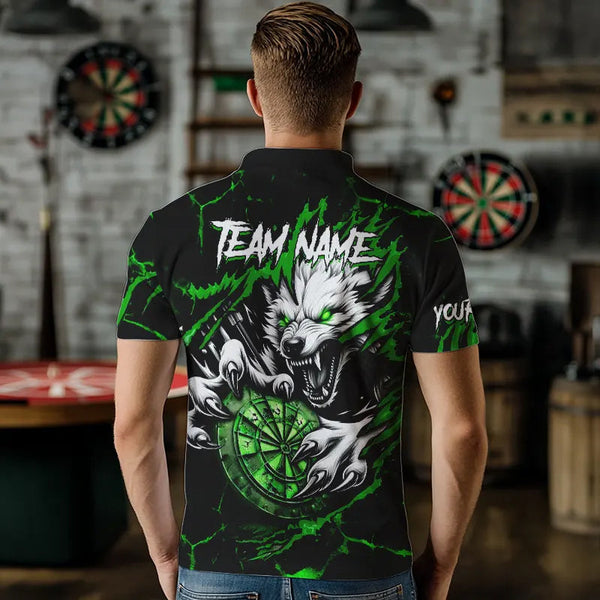 Personalized Wolf Lightning Darts Polo & Quarter Zip Custom Dart Shirts For Men Darts Jersey |Green TDM3773