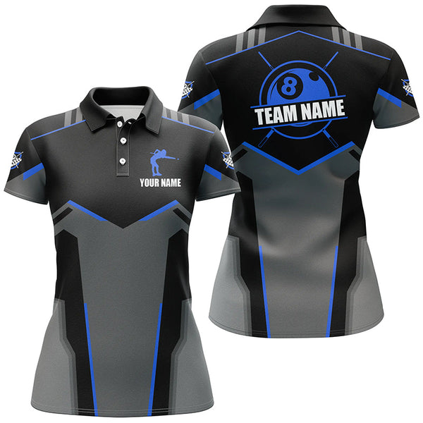 Billiard Jerseys For Women Custom Polo & Quarter-Zip Billiard Shirts, Team Pooler Short Sleeve|Blue TDM2324