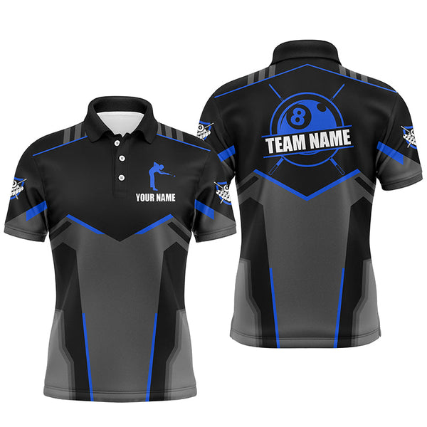 Billiard Jerseys For Men Custom Polo & Quarter-Zip Billiard Shirts, Team Pooler Short Sleeve |Blue TDM2324
