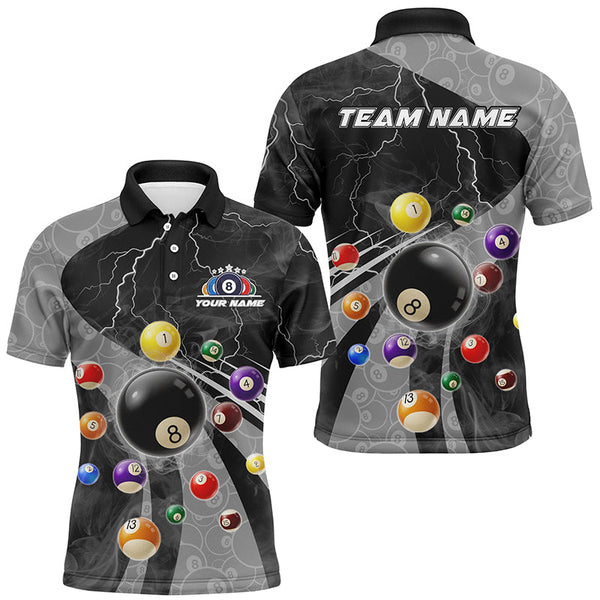 3D Billiard Balls Pool Shirts For Men Customized Lightning Billiard Jerseys Shorts Sleeve |Grey TDM2327