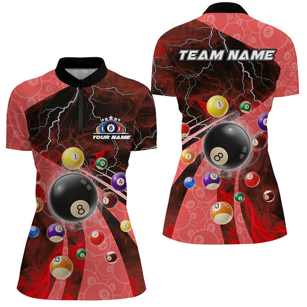 3D Billiard Balls Pool Shirts For Women Customized Lightning Billiard Jerseys Shorts Sleeve |Red TDM2328