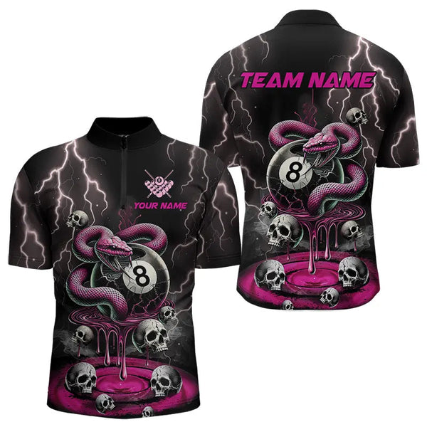 Pink And Black Thunder Lightning Skull Snake Billiard Shirts For Men Custom 8 Ball Billiard Jerseys TDM3627