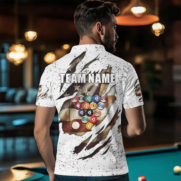 Billiard Ball Retro US Flag White Grunge Billiard Shirt For Men Custom 8 Ball Pool Billiard Jersey TDM3636