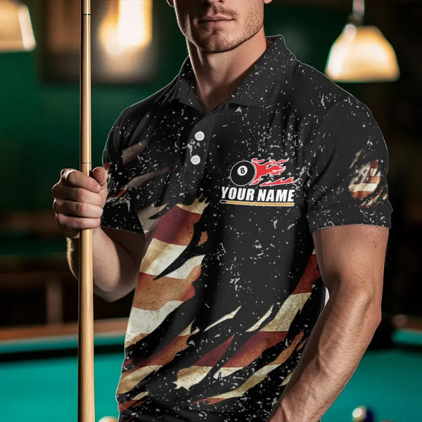 Billiard Ball Retro US Flag Black Grunge Billiard Shirt For Men Custom 8 Ball Pool Billiard Jersey TDM3637