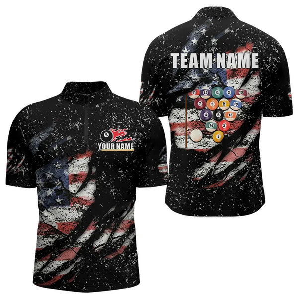Billiard Balls US Flag Black Grunge Billiard Shirts For Men Custom 8 Ball Pool Billiard Jerseys TDM3638