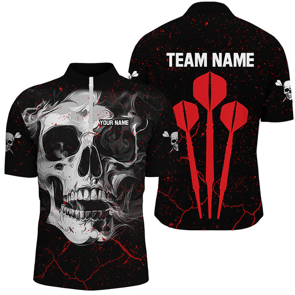 Personalized Large Darts Arrow Smoke Skull Dart Shirts For Men, Scary Darts Team Jerseys | Red TDM2595
