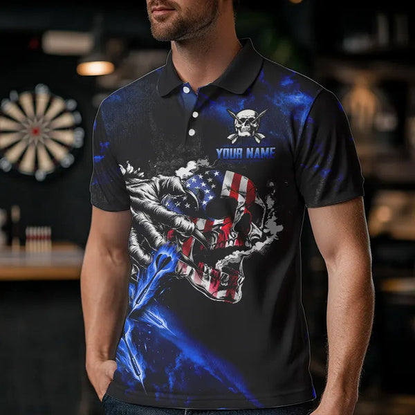 Fire Flame Darts Board American Flag Skull Dart Shirts For Women Custom Darts Team Jerseys |Blue TDM3647
