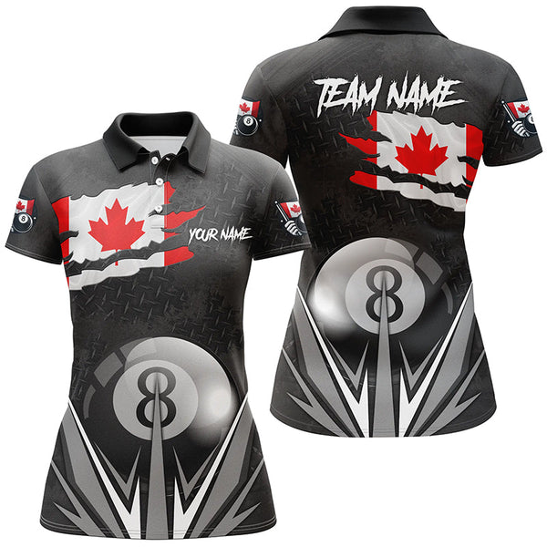 Canadian Flag 8 Ball Pool Custom Black Billiard Jerseys For Women, Patriotic Canada Billiard Shirts TDM1906