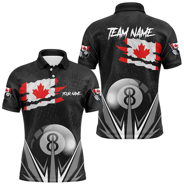 Canadian Flag 8 Ball Pool Custom Black Billiard Jerseys For Men, Patriotic Canada Billiard Shirts TDM1906