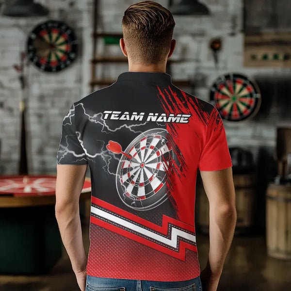 Red Black Dart Shirts With Pocket For Men Custom Lightning Dart Jerseys TDM3498