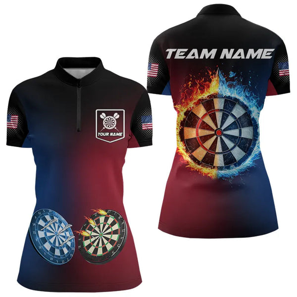 Blue And Red Dart Water Fire Women Dart Shirt With Pocket Custom Dart Jerseys TDM3500