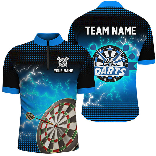 Personalized Blue Dartboard Thunder Lightning 3D Printed Darts Shirts For Men Darts Team Jerseys TDM1916
