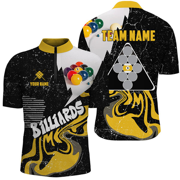 Personalized 9 Ball Billiard Shirts For Men Custom Grunge Yellow Black 9 Ball Pool Jerseys TDM1922