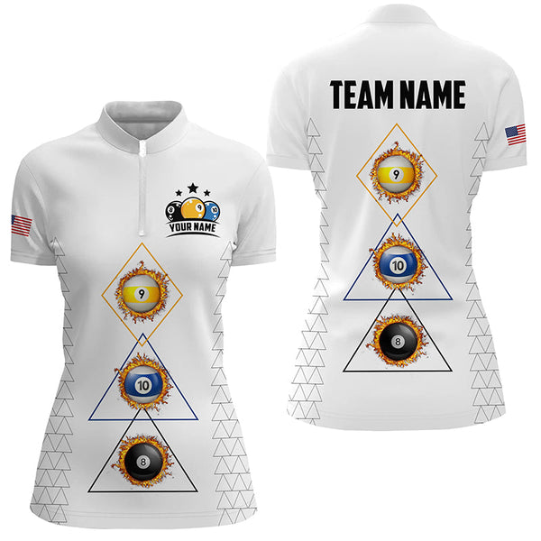 Personalized Billiard 8 Ball 9 Ball 10 Ball Shirts For Women, Unique Team Jersey White Billiard Shirt TDM2122