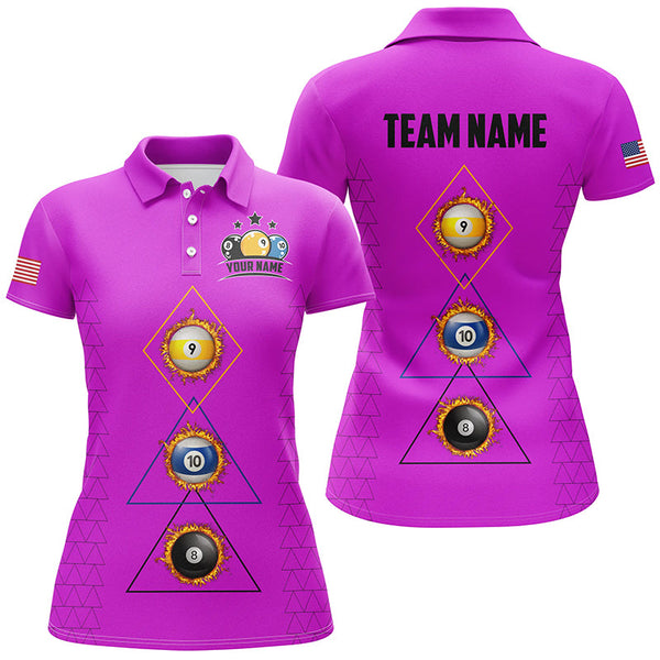 Personalized Billiard 8 Ball 9 Ball 10 Ball Shirt For Women, Unique Team Jersey Purple Billiard Shirt TDM2123