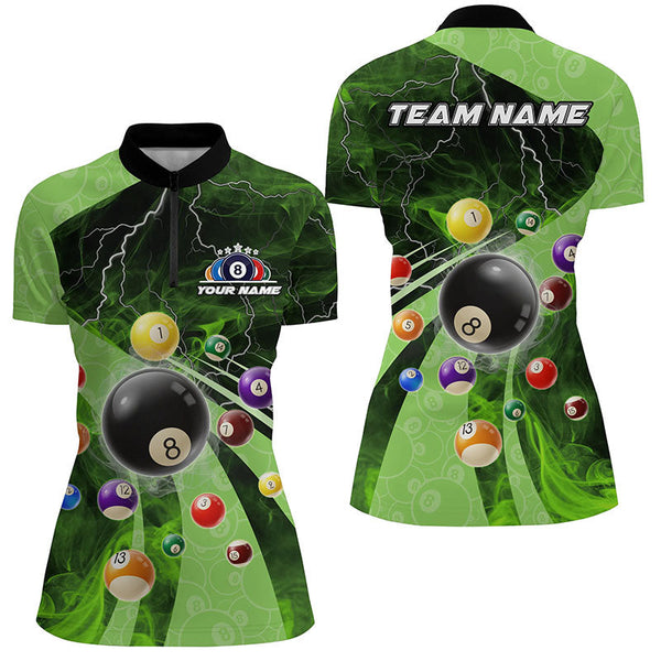 3D Billiard Balls Pool Shirts For Women Customized Lightning Billiard Jerseys Shorts Sleeve |Green TDM2380