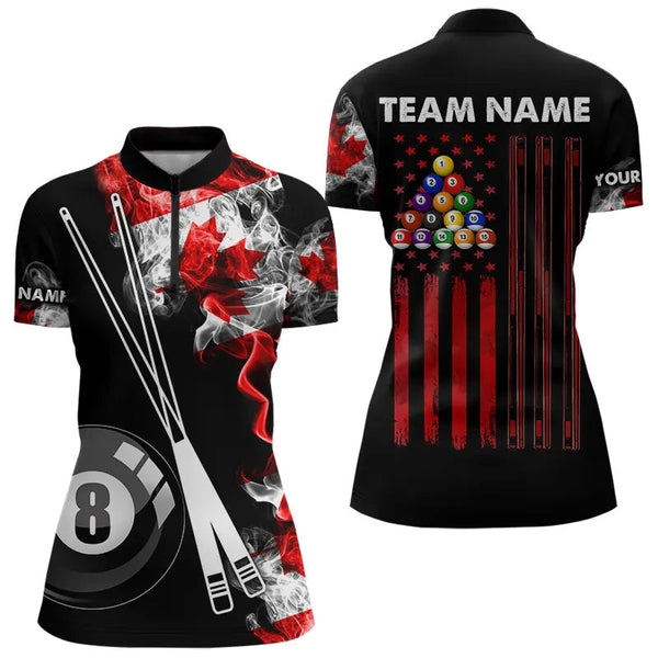 Personalized Canada Flag Smoke 8 Ball Pool Billiard Shirt For Women, Patriotic Billiard Team Jersey TDM3660