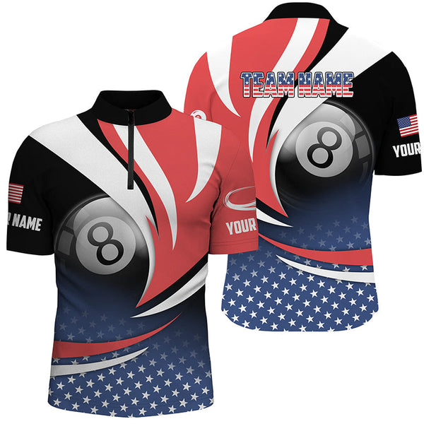 Personalized 8 Ball Pool American Flag Version Billiard Shirts For Men, Patriotic Billiard Jerseys TDM2135