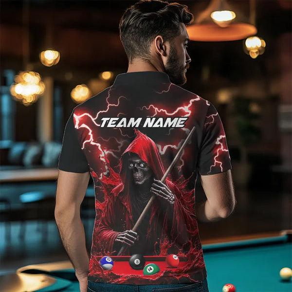 Red Grim Reaper Billiard Shirts For Men Custom Thunder Lightning Team League Billiard Jerseys TDM3661
