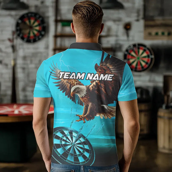 Personalized Cyan Blue Dartboard Eagle Dart Shirts For Men Custom Team Darts Jersey Polo & 1/4 Zip TDM3810