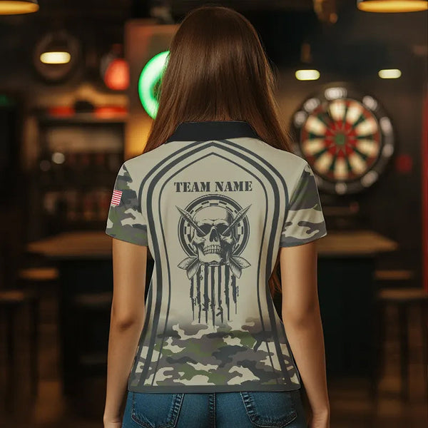 Vintage Camo Darts Polo & Quarter Zip Custom Dart Shirts For Women, Camouflage Dart Jerseys TDM3813