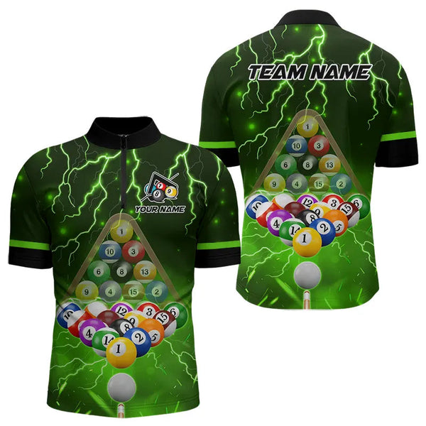 Thunder Lightning Storm Custom 3D Billiard Shirts For Men, Billiard Balls Team Jerseys |Green TDM3816