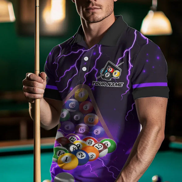 Thunder Lightning Storm Custom 3D Billiard Shirts For Men, Billiard Balls Team Jerseys |Purple TDM3817