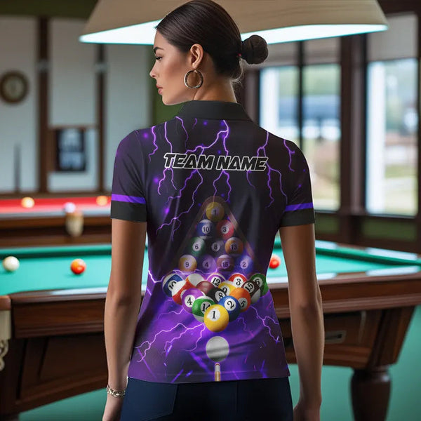Thunder Lightning Storm Custom 3D Billiard Shirts For Women, Billiard Balls Team Jerseys |Purple TDM3817