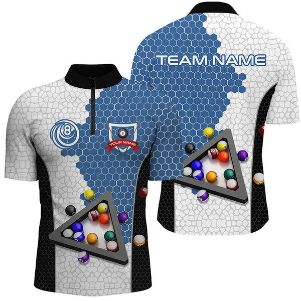 Personalized Billiards Balls Men Billiard Shirts, Custom Team Name Billiard Pool Shirts |Blue TDM1553