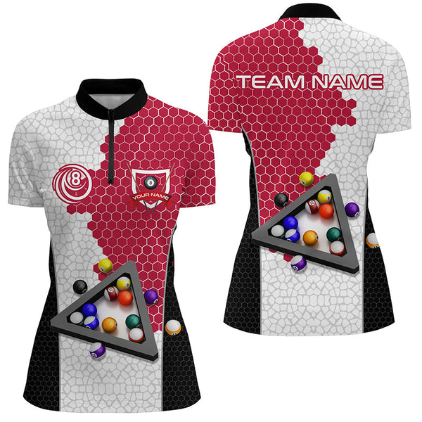 Personalized Billiards Balls Women Billiard Shirts, Custom Team Name Billiard Pool Shirts |Red TDM1554