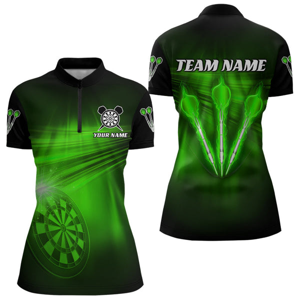 Personalized Green Darts Flash Light Women Dart Polo & Quarter Zip Shirt, Dart Team Shirt Dart Jersey TDM3112