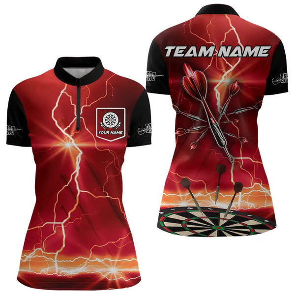 Customized Lightning Dart Shirt With Pocket Option For Women, Red Dart Jersey TDM3674