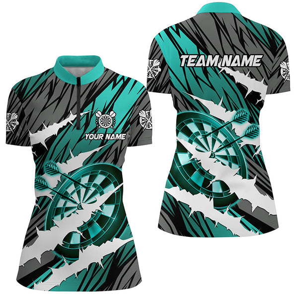 Custom Turquoise Darts Board Funny Crack Darts Women Polo & Quarter-Zip Shirts, Darts Team Jerseys TDM1728