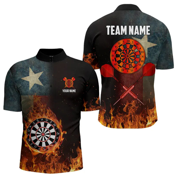 Personalized Retro Texas Flag Flame Dartboard Darts Shirts For Men, Patriotic Texas Dart Jerseys TDM3677