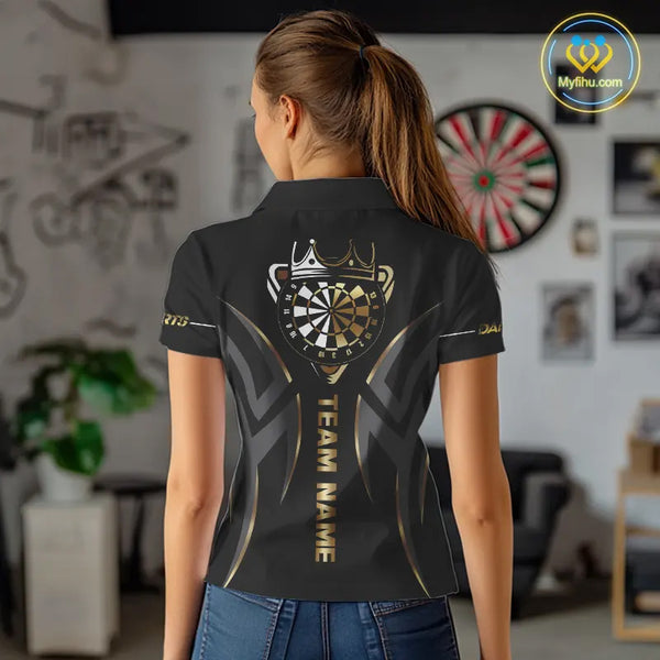 Black And Gold Dartboard Crown Dart Shirts For Women Custom Dart Jersey Team Polo & Quarter Zip TDM3835