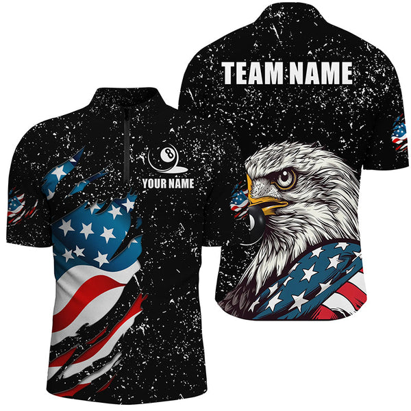 Black Grunge Eagle American Flag Custom Billiard Shirts For Men, Patriotic Billiard Team Shirts TDM2444