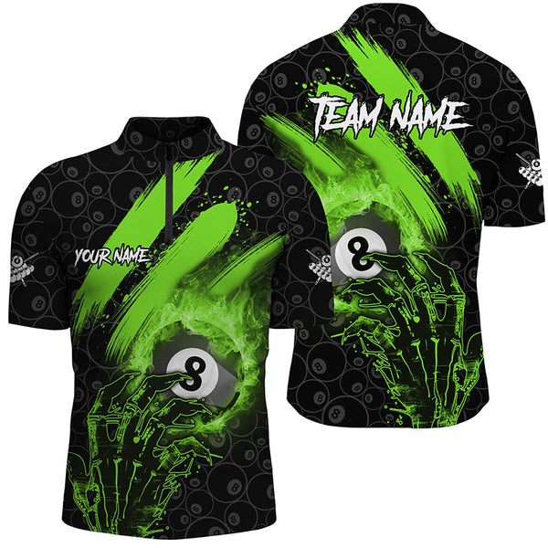 Personalized Green 8 Ball Pool Fire And Claw Hand Custom Men Billiard Shirts, Billiard Pool Jerseys TDM1745
