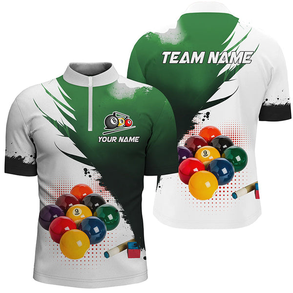 3D 9 Ball Pool Billiard Jerseys Men Polo & Quarter-Zip Shirts Custom Billiard Team Shirts |Green TDM2156