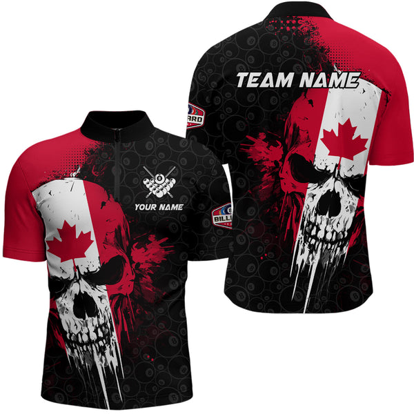 Canada Flag Grunge Skull 8 Ball Pattern Billiard Shirts For Men Custom Patriotic Billiard Jerseys TDM3207