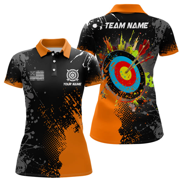 Personalized Paint Orange 3D Target Archery Women Polo & Quarter-Zip Shirts, Archery Jerseys Attires TDM1970