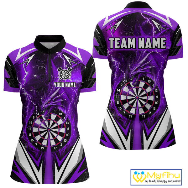 Purple Darts Jerseys Custom Thunder Lightning Dragon Dart Shirt Team Polo & Quarter Zip For Women TDM4316