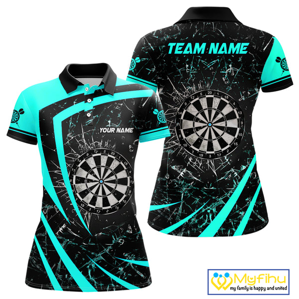 Personalized Turquoise Break Glass Dart Shirts For Women Custom Funny Dart Jerseys Polo & 1/4 Zip TDM3876