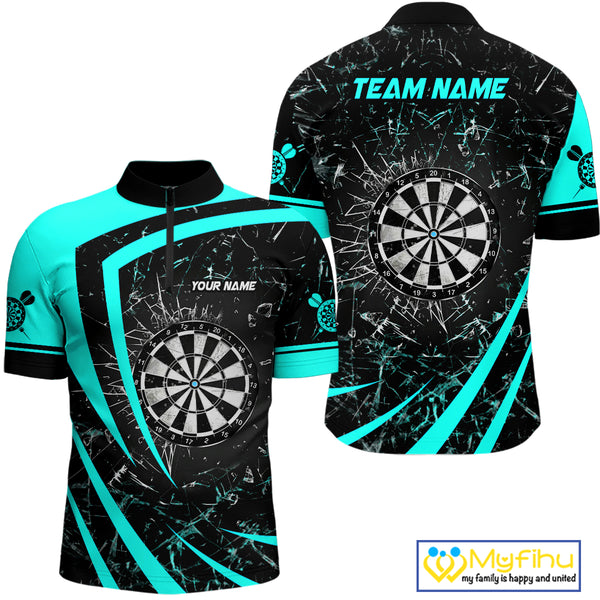 Personalized Turquoise Break Glass Dart Shirts For Men Custom Funny Dart Jerseys Polo & 1/4 Zip TDM3876