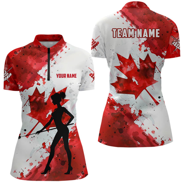 Personalized Canada Flag Player Billiard Shirts For Women, Patriotic Canada Day Billiard Jerseys TDM1783