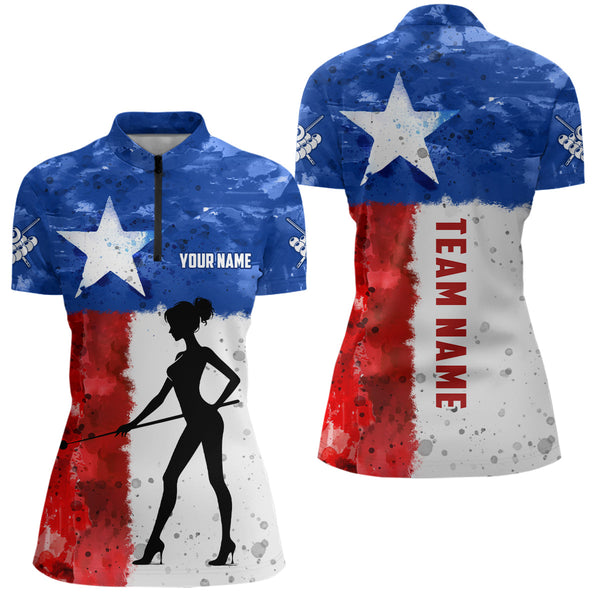 Personalized Texas Flag Billiard Shirts For Women Player Custom Patriotic Texas Billiard Jerseys TDM1784