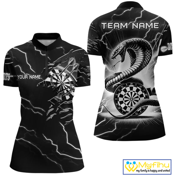 Custom Women's Dart Shirt – Black & White Lightning Cobra Design – Personalized Dart Team Jersey TDM3882