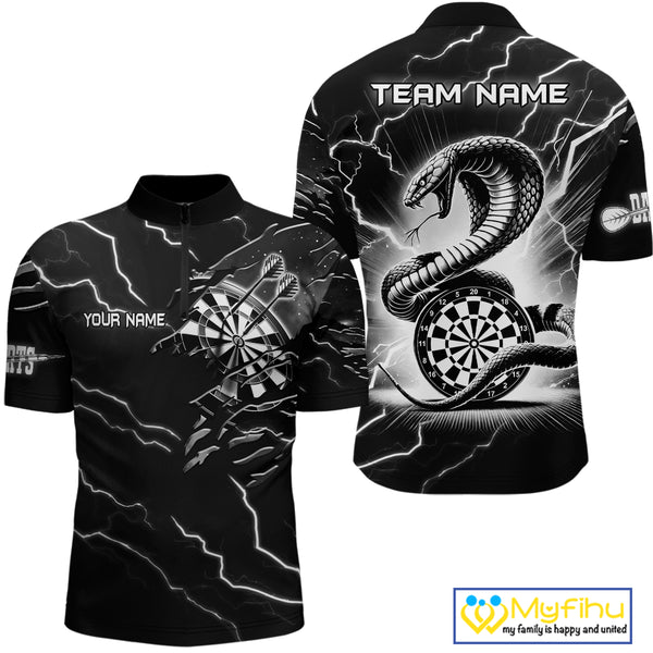 Custom Men's Dart Shirt – Black & White Lightning Cobra Design – Personalized Dart Team Jersey TDM3882