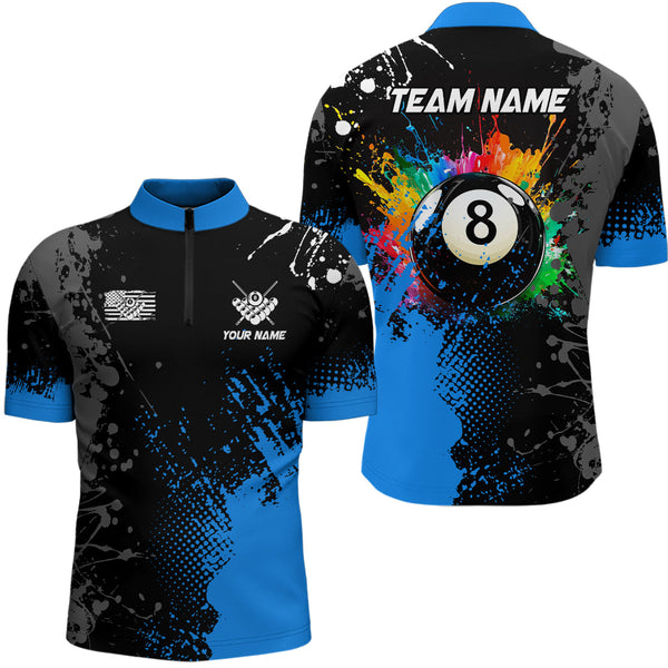 Personalized Paint Colorful 8 Ball Pool Billiard Shirts For Men Custom Blue Grunge Billiard Jerseys TDM2195