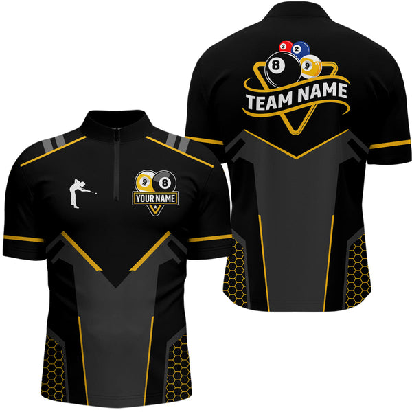 Personalized 8 Ball & 9 Ball Pool Billiard Polo, 1/4 Zip For Men Custom Team Billiard Jersey|Yellow TDM3547